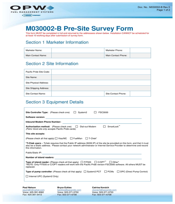 pre site survey form