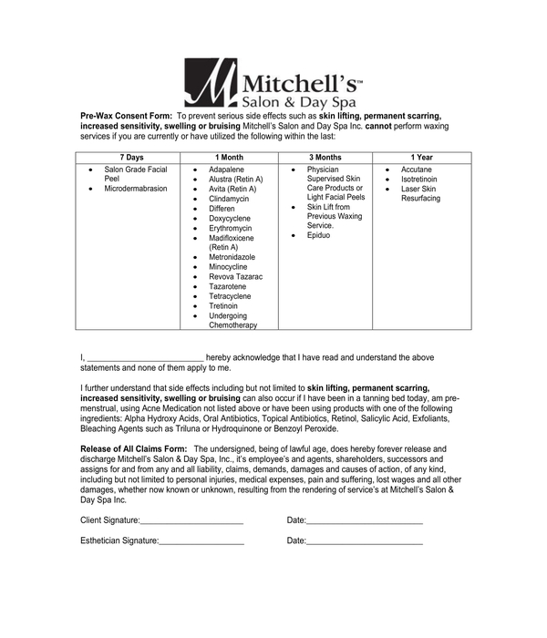 Free 6 Waxing Consent Forms In Pdf Ms Word 4369