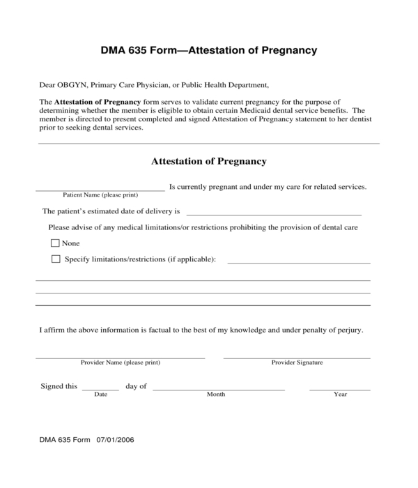 pregnancy attestation form