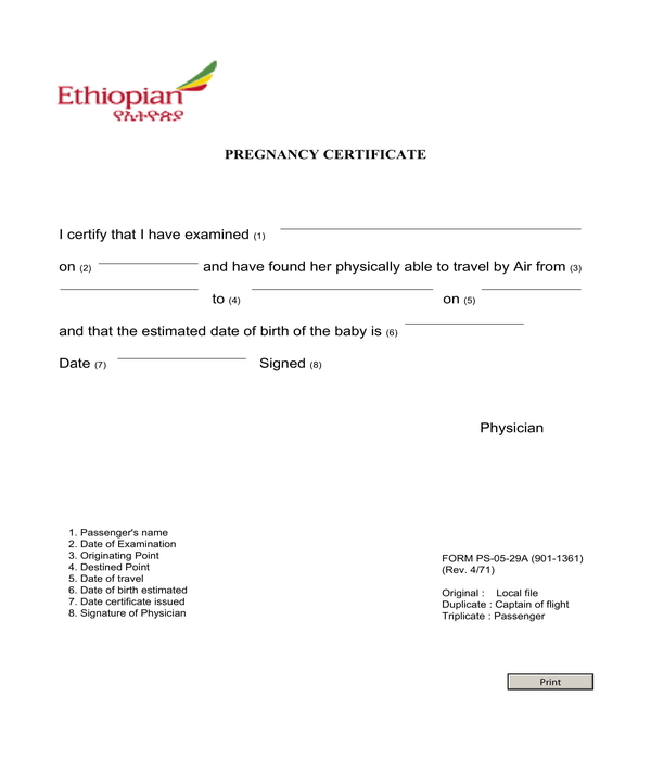pregnancy certificate form