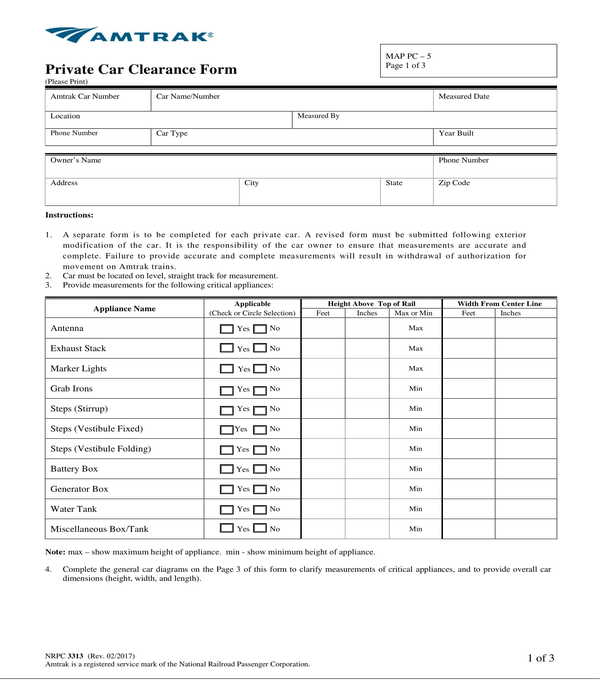 private car clearance form