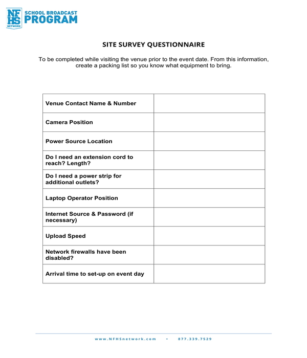 production site survey questionnaire form