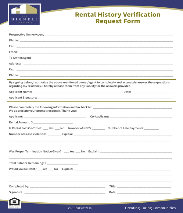 rental history verification request form