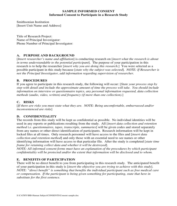 research informed consent form sample