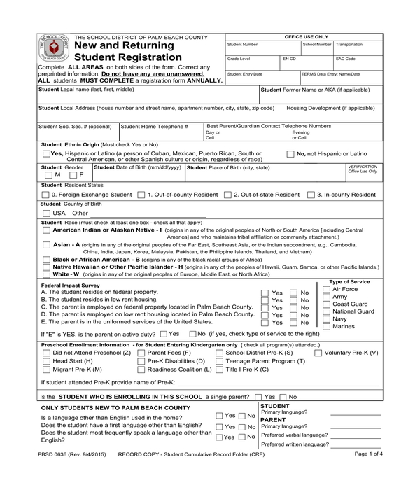 FREE 11 Student Registration Forms In PDF MS Word Excel