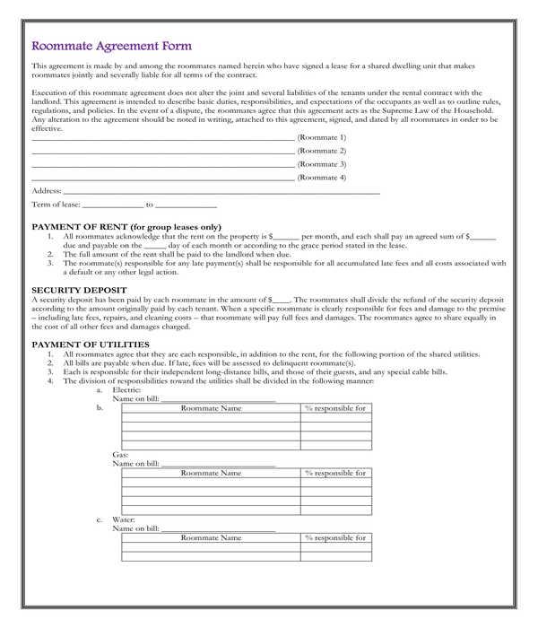 Free 9 Roommate Agreement Forms In Pdf Doc