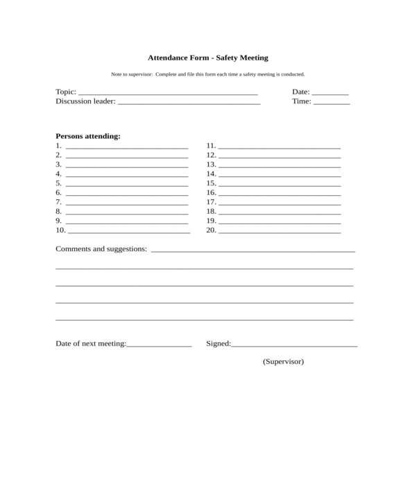 Construction Pre Shift Safety Meeting Template