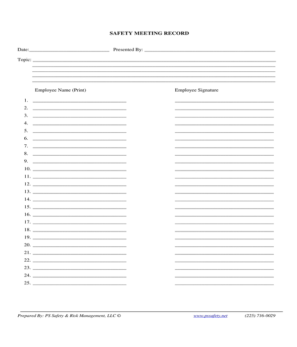 Toolbox Meeting Template Doc