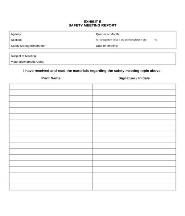 safety meeting report form