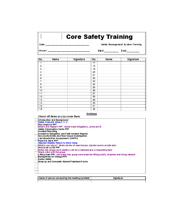 safety training meeting form