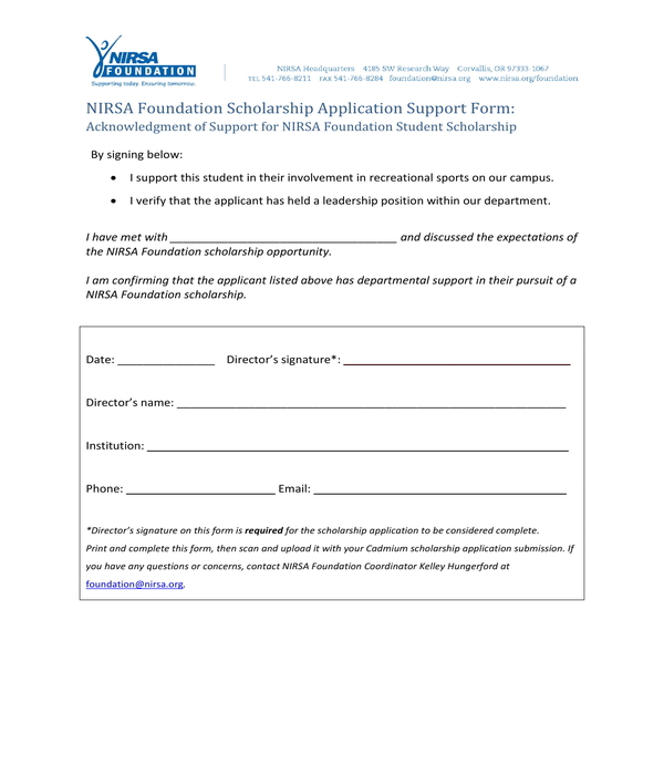 scholarship application support form