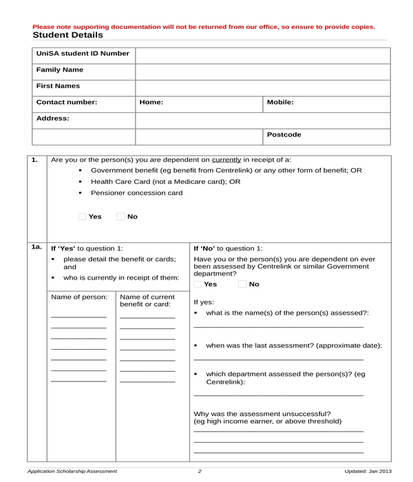 scholarship assessment application form