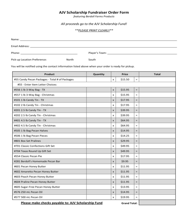 scholarship fundraiser order form