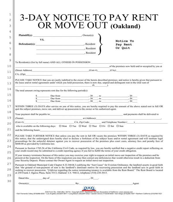 state three day notice to pay or quit form