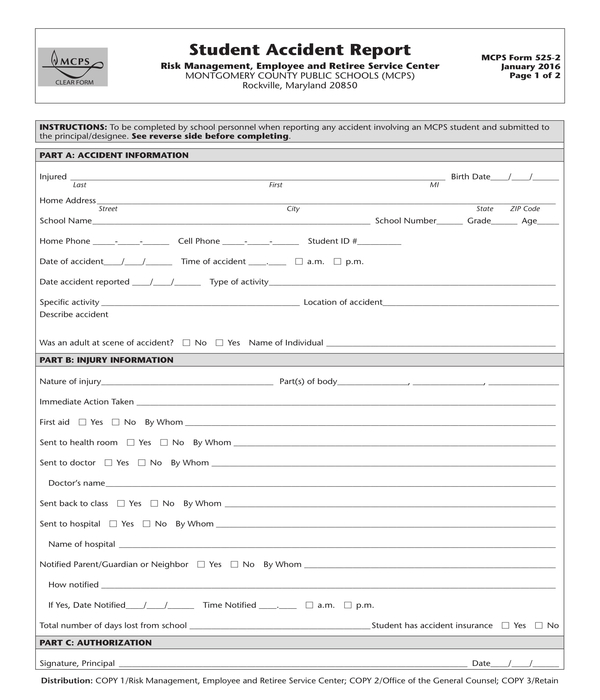 student accident report form