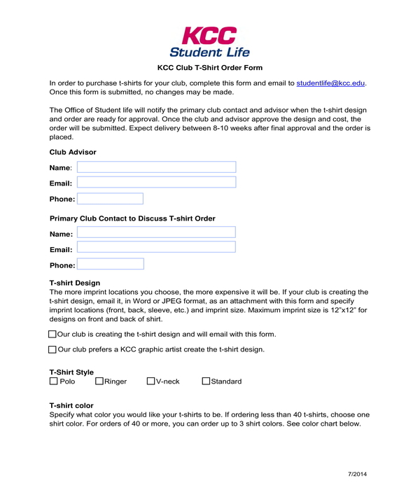 free 11 t shirt order forms in pdf ms word excel