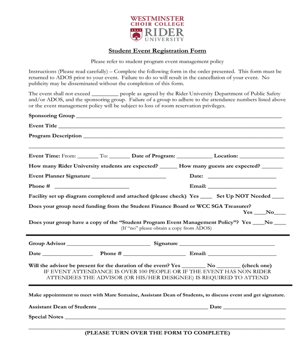 student event registration form