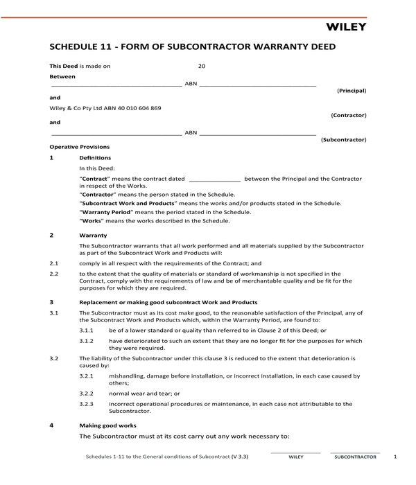 FREE 3+ Subcontractor Warranty Forms in PDF