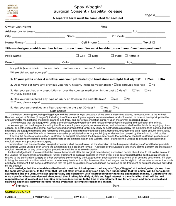 surgical consent and liability release form