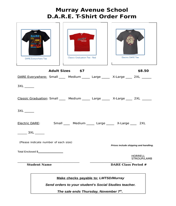 Free Printable Order Forms For T Shirts