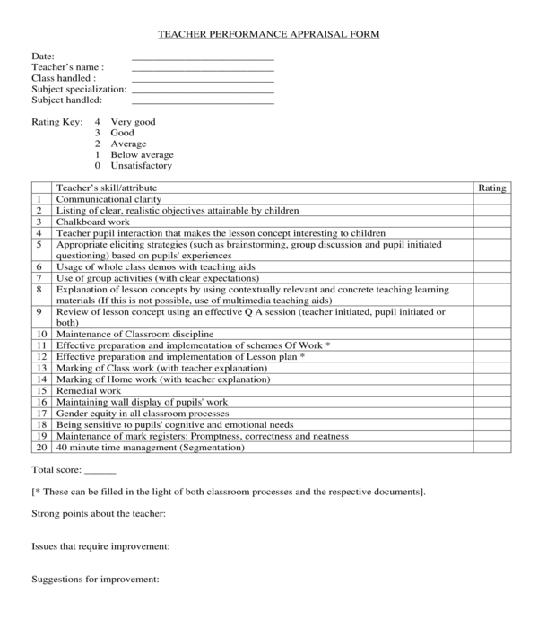 teacher performance appraisal form