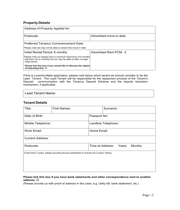 Free 5 Tenant Application Forms In Pdf Ms Word 1134
