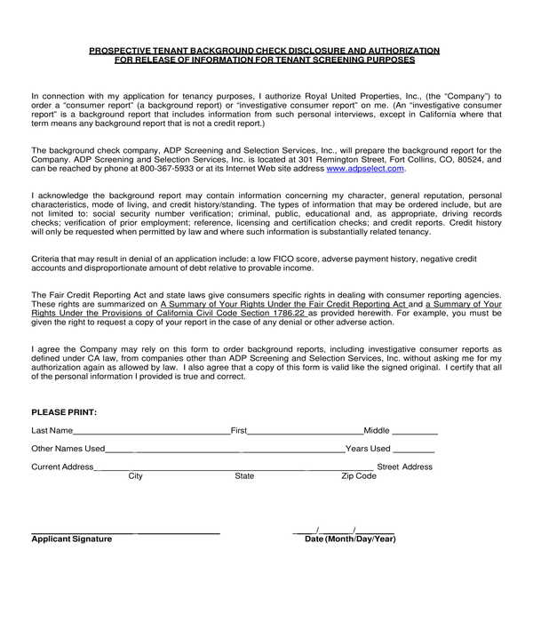Free 5 Tenant Background Check Forms In Pdf 4097