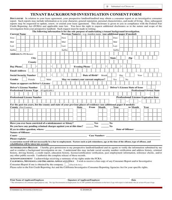 tenant background investigation consent form