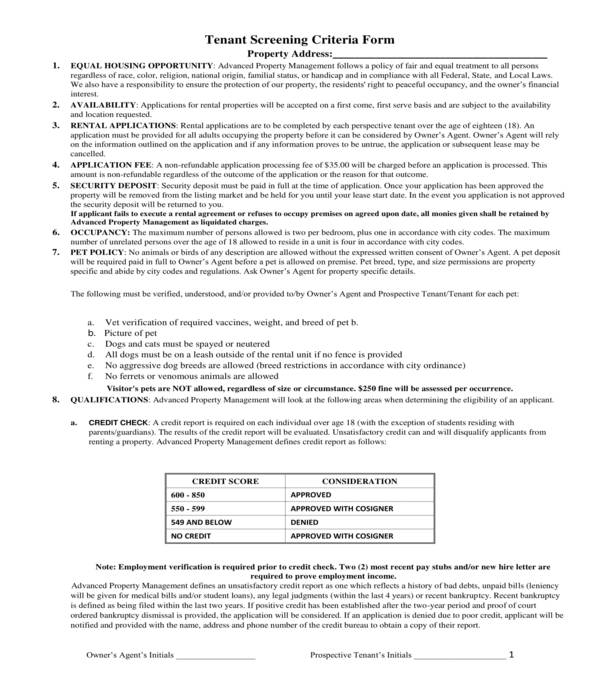 tenant background screening criteria form