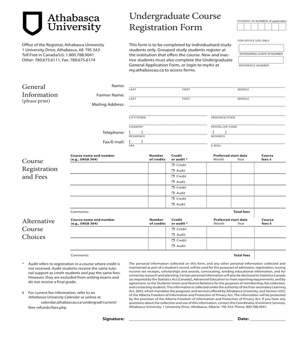 undergraduate student course registration form