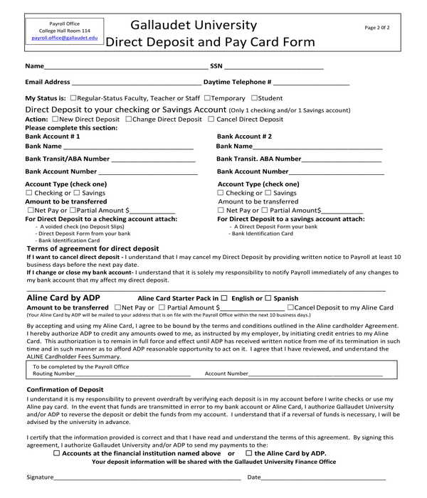 university adp direct deposit and pay card form