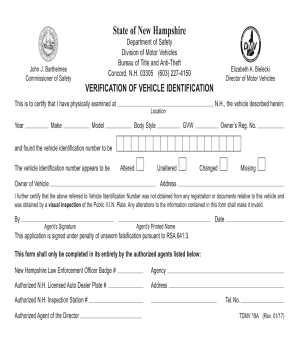 Nh Dmv Vin Verification Form