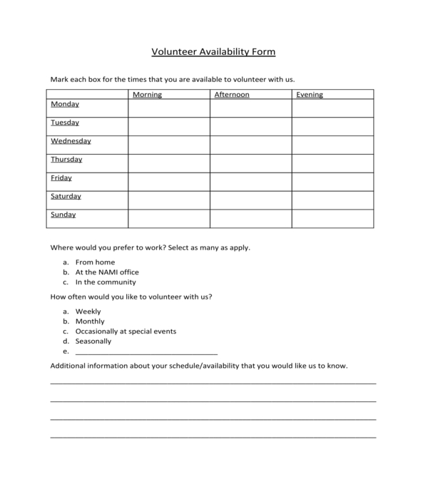 volunteer availability form
