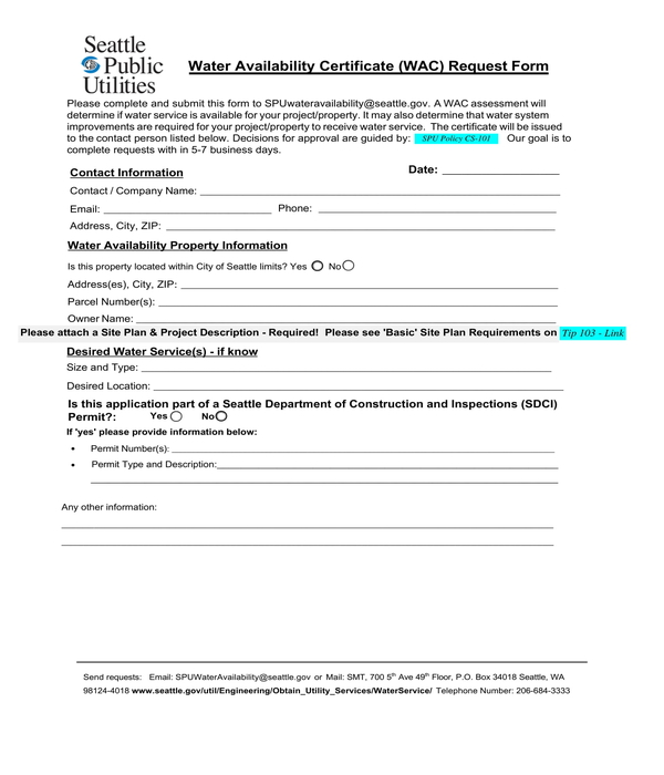 water availability certificate request form