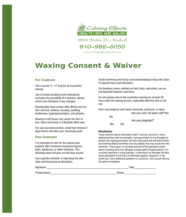 Free 6 Waxing Consent Forms In Pdf Ms Word 2628