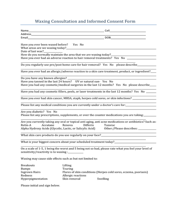 waxing consultation and informed consent form