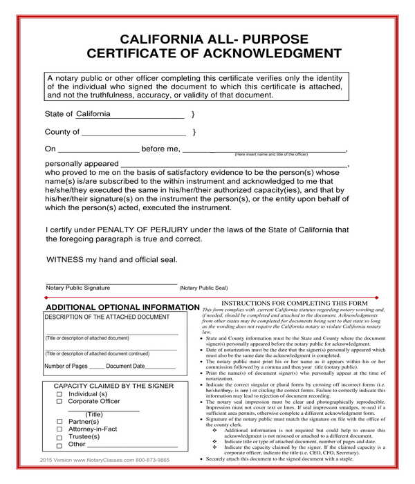 all purpose notary acknowledgment form