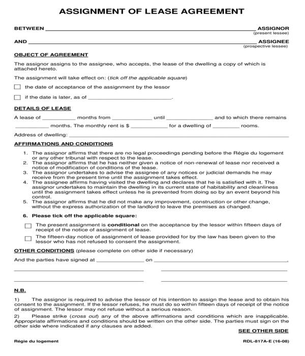 assignment of lease agreement form