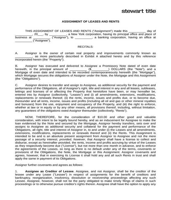 assignment of lease for security purposes