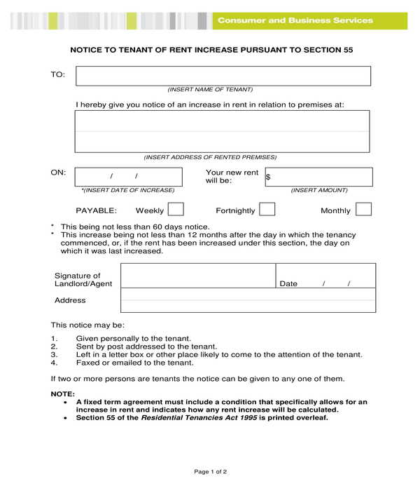 basic notice of rent increase form