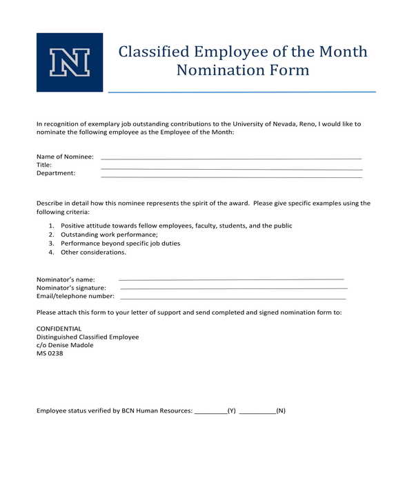 classified employee of the month nomination form