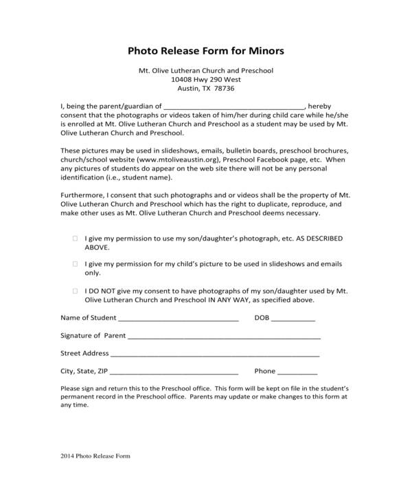 Free 11 Daycare Photo Release Forms In Pdf Ms Word 1591