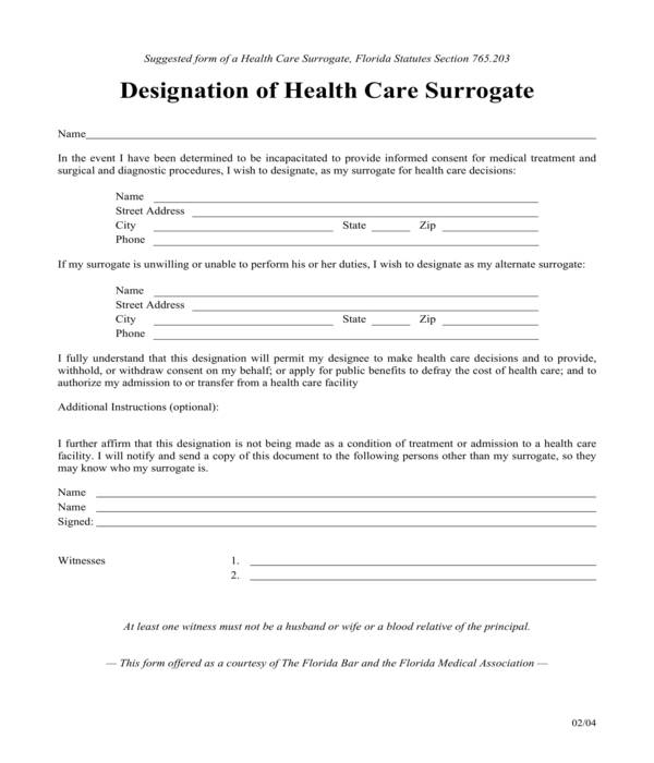 FREE 5 Health Care Surrogate Forms In PDF