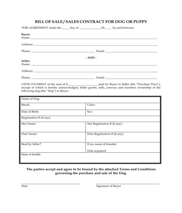 dog bill of sale form sample