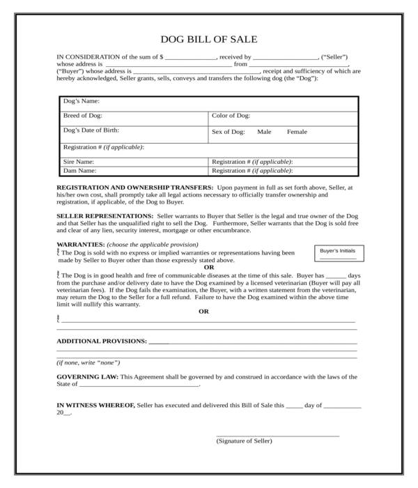 dog bill of sale form in doc