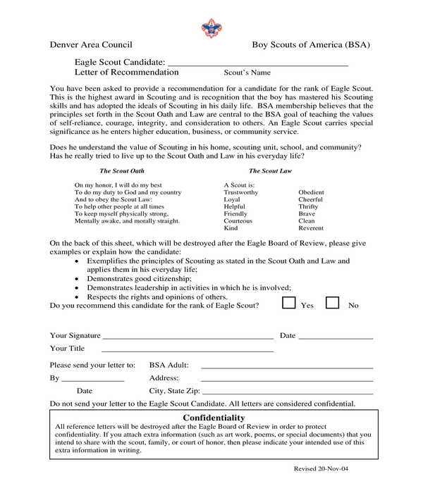 eagle scout candidate letter of recommendation form