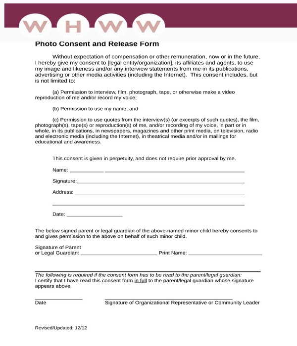 employee photo consent and release form