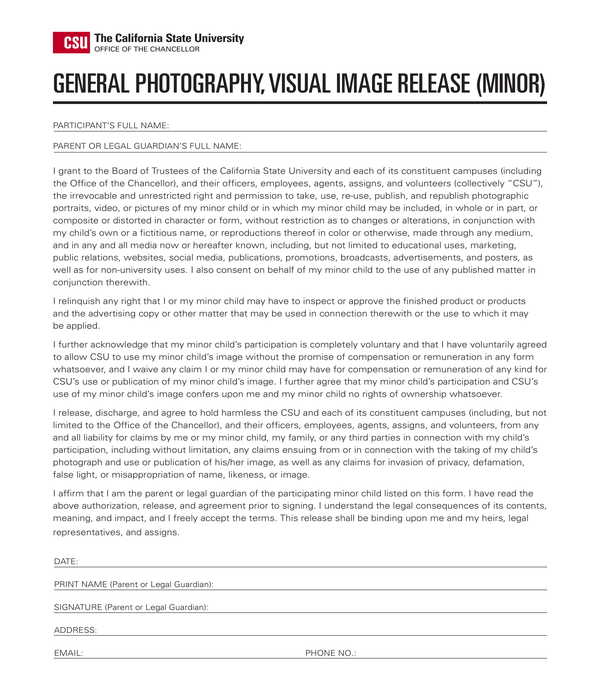 general minor photography visual image release form