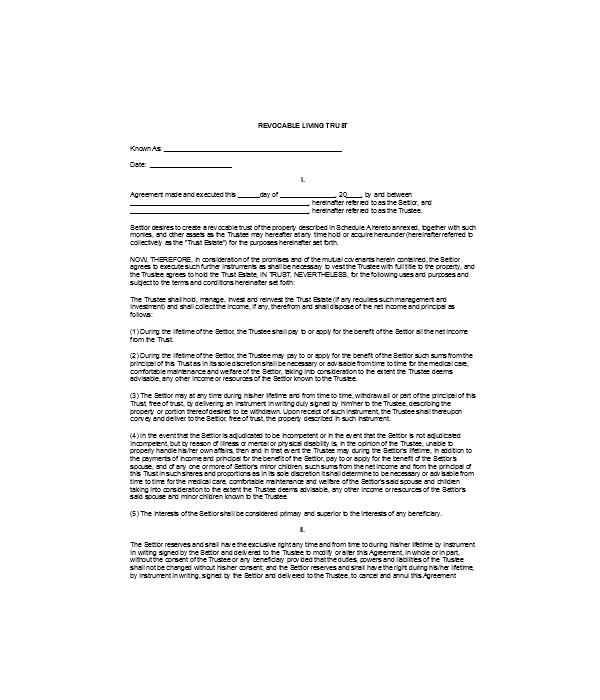 general revocable living trust form