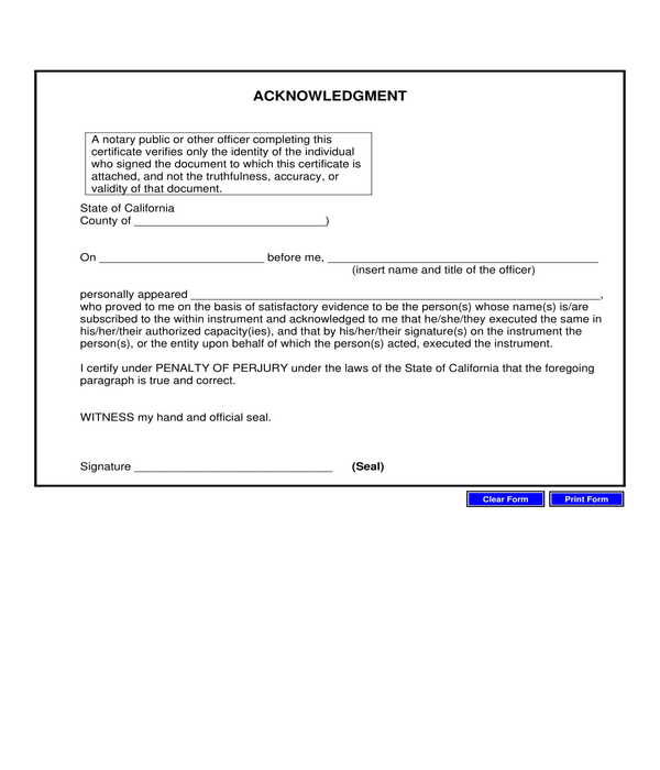 Notary Acknowledgment Form For Recording In California 5503